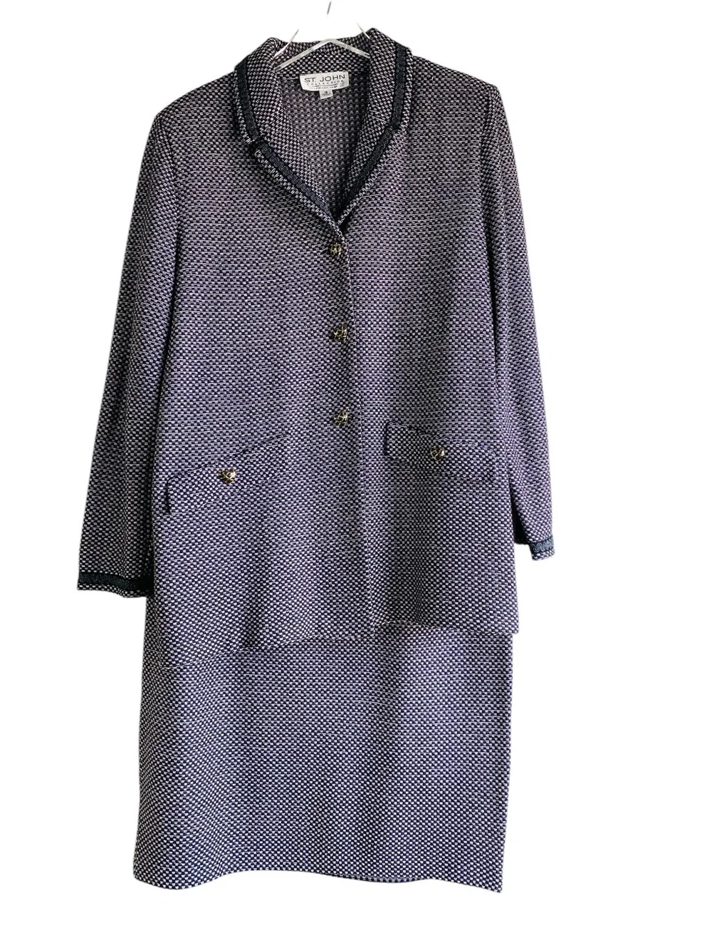 St John Collection Wool Tweed Pattern Skirt Suit Size 14/16
